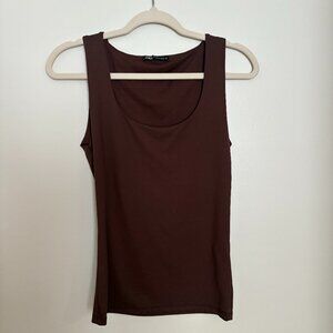 Zara Chocolate Brown Dressy Tank Top | Scoop Neck | Size Medium